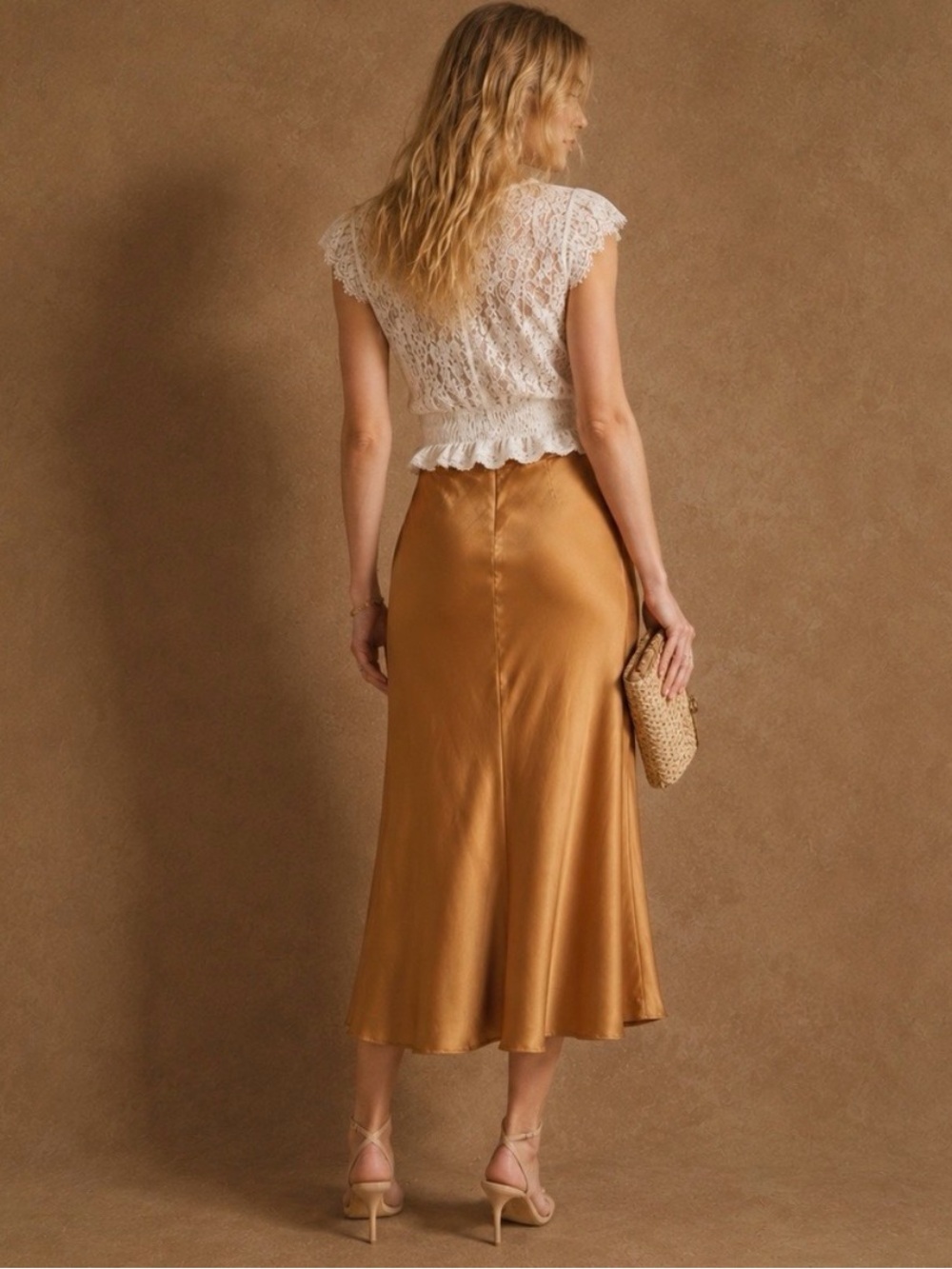 Reformation Ember Silk Midi Skirt in Butterscotch gold - Picture 2 of 11